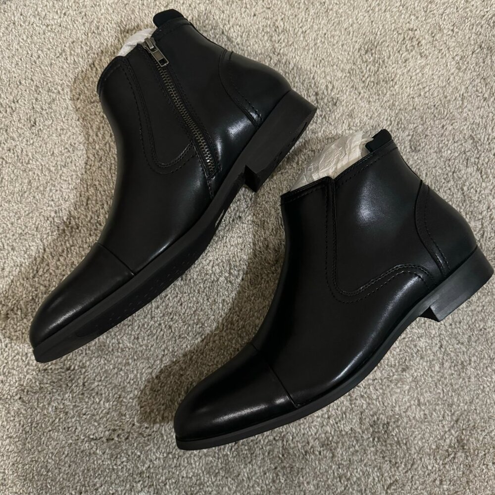 Cestfini Men's Leather Chelsea Black Boots with Zipper NWT Sz 11